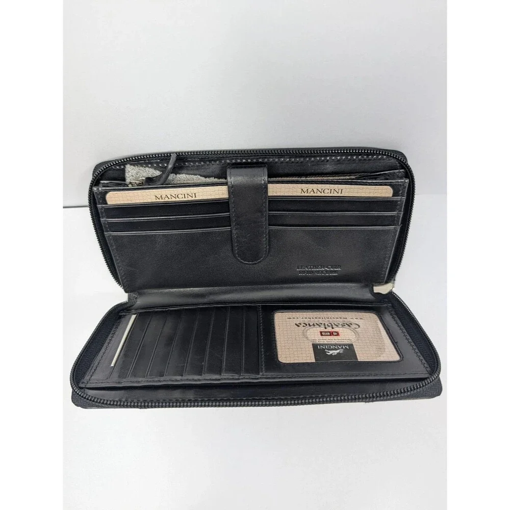 Mancini Casablanca RFID Full Zip Leather Clutch Wallet Black 87000372.